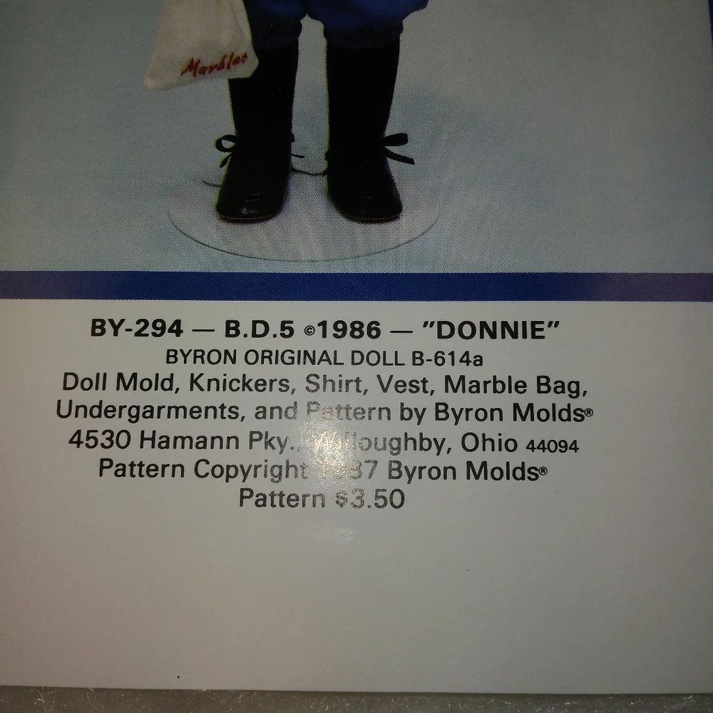 Byron Doll, Donnie clothing Pattern, new uncut, fits 14